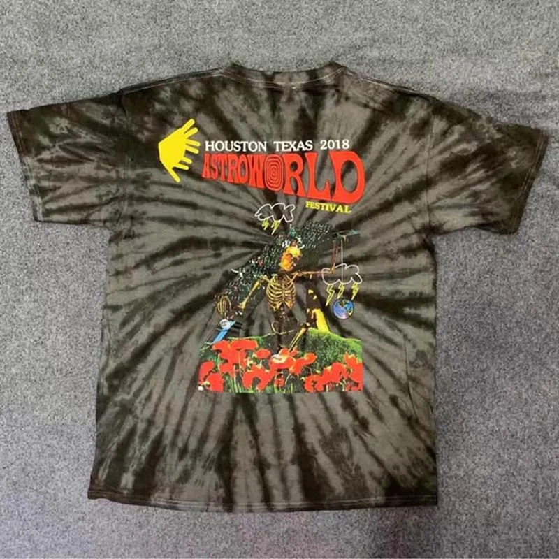 Трэвиса Скотта Astroworld Festival Tee Tie Dye футболка мужская с коротким рукавом Рэппер уличная Harajuku футболка женская с круглым вырезом