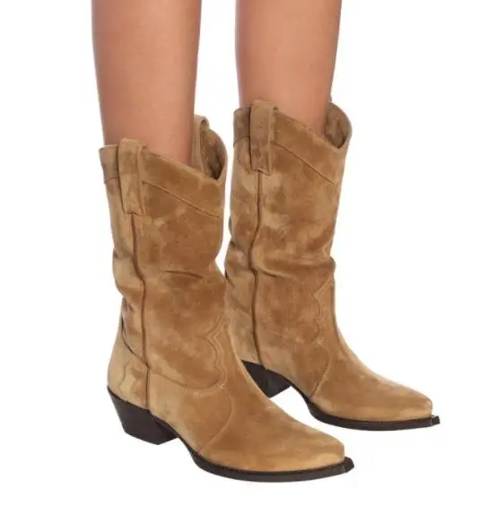 

Moraima Snc Thick Heels Mid-calf Riding Boots for Woman High Quality Leather Boots Fashion Cowboy Shoes Black Brown