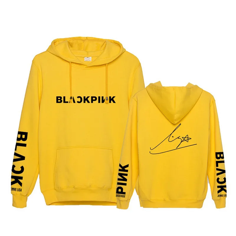 KPOP Черный Розовый JISOO JENNIE ROSE LISA Signature черный розовый свитер с капюшоном топы с длинными рукавами Пуловеры Толстовки PT1045 - Цвет: LISA Yellow