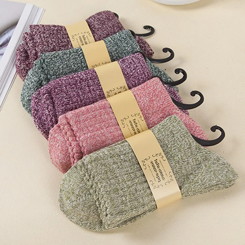 

1 Pair Women Warm Thicken Socks Rabbit Hair Female Socks Solid Color Mid-calf Length Sock Comfortable Fabric Color Random