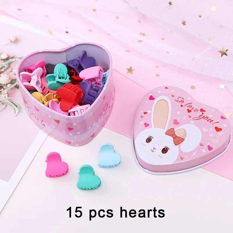 15pcs hearts 15 шт./компл. и девочек милые коробка с сердцем посылка мультфильм заколки для волос, Детские прекрасный заколки-пряжки для волос резинки для волос Детские аксессуары для волос - Цвет: 15pcs hearts