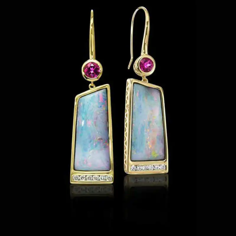 Gold Color Dangle Trendy Woman Jewelry Earrings Drop Anniversary Opal Gift | Украшения и аксессуары
