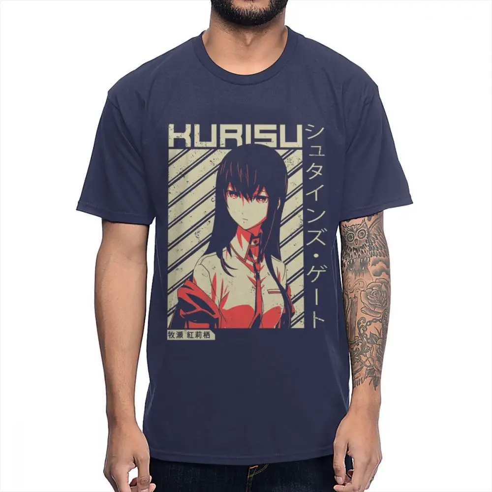 Последние Steins Gate 0 Makise Kurisu аниме футболка для человека заказ натуральный хлопок Футболка S-6XL - Цвет: Тёмно-синий