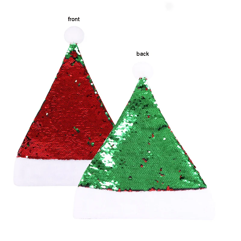 Горячая Распродажа двухсторонняя блестящая шапка Санта смешанный цветной блеск рога Рождественская шляпа Audlt детские рождественские шапки новогодние украшения