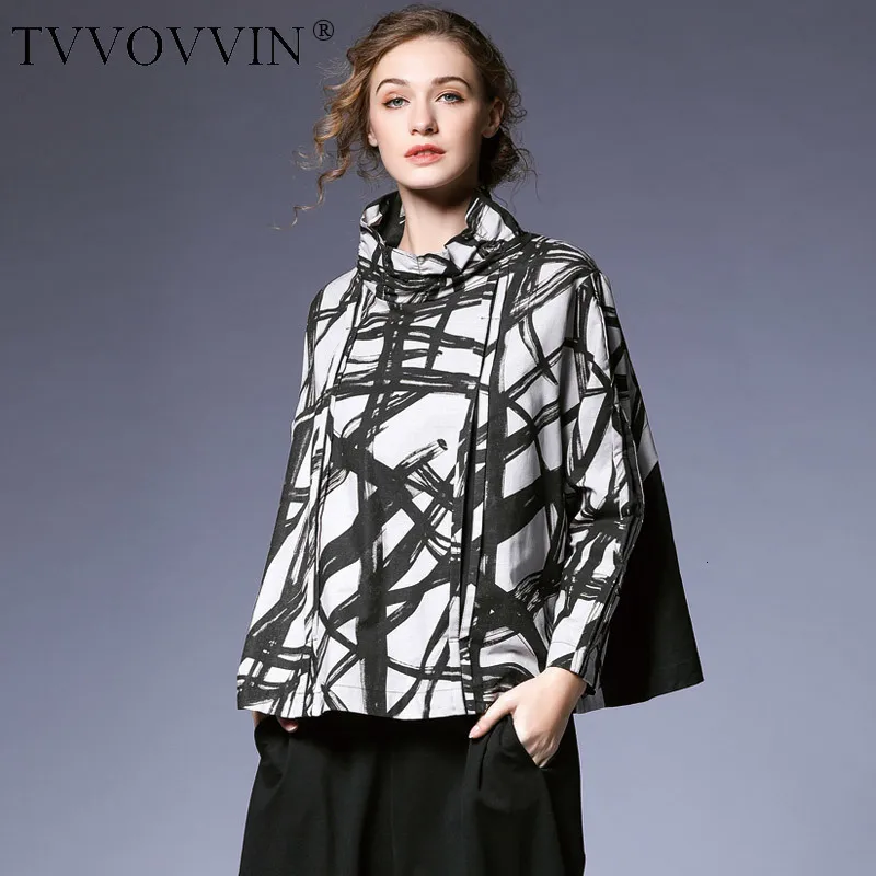 TVVOVVIN, новинка, весна-лето, со стоячим воротником, с длинным рукавом, с рисунком, свободная, большой размер, рубашка, женская блузка, E131