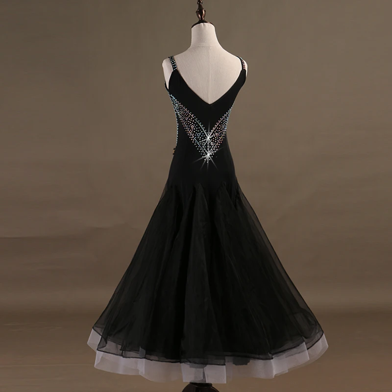 Ballroom Dance Standard Dress Women Modern Dance Practice Wear Shiny Sequin Black/White/Blue Tango/Waltz Dance Costume DQL1946