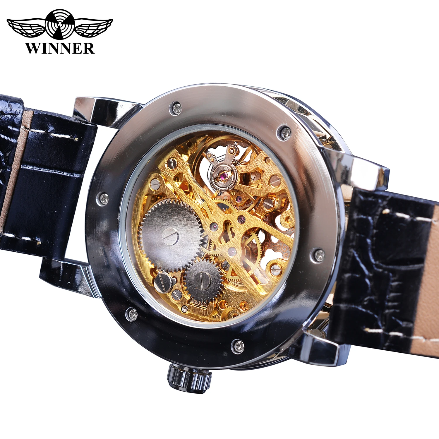 Buy Winner Black Golden Retro Luminous Hands Fashion Diamond Display Mens Mechanical Skeleton Wrist Watches Top Brand Luxury Clock