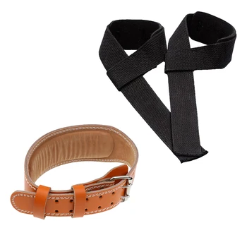 

Wrist Protection Gym Training Weight Lifting Bar Strap and Padded Leather Lifting Belt with Back Support for Men and Women