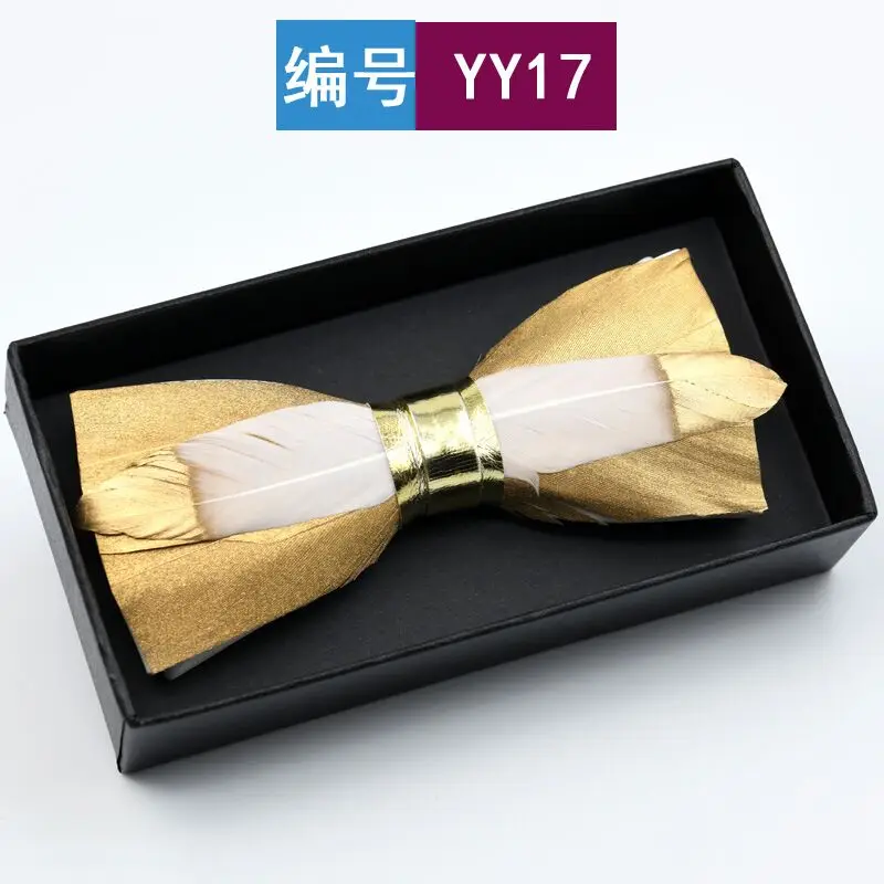 luxury feather bow tie and tie box gift mens bowtie handmade Novelty fashion wedding gifts for guests custom tie - Цвет: 17