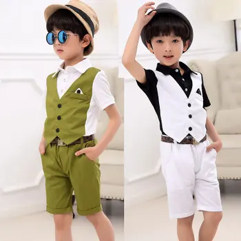 

3-8 years wedding children children's day dress summer new boy knitted short sleeve + shorts vest boy small suit suit version