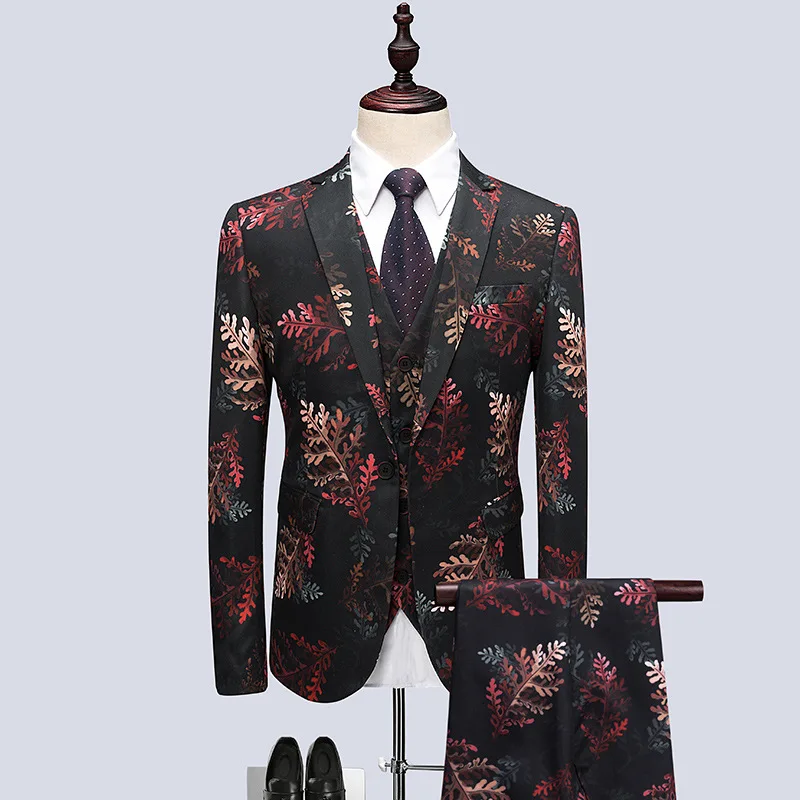 

2020 men groom wedding suit three-piece suit printing cultivate one's morality