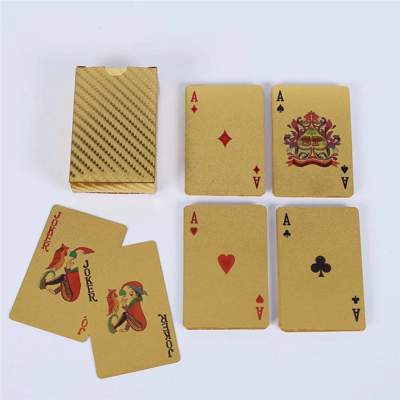 Качество 24K Золотая фольга покер водонепроницаемые игральные карты 2