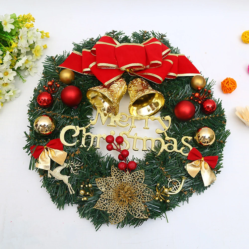 30cm Double Jingle Bell Merry Christmas Garland Wreath Home Door Hanging Xmas Tree Decoration