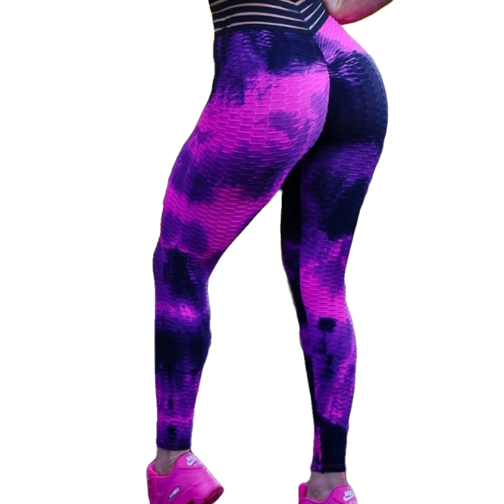 

High Waist Women Tie Dye Textu Pencil Pants Bubble Tight Sweatpants Fitness Sport Trouser Gym Jogger Dance Pants