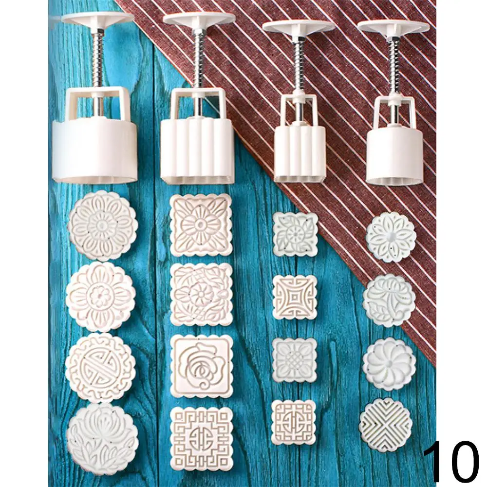 3 / 5pc square round moon cake mold hand molding machine mold, with flower print DIY mold pastry moon cake-TP