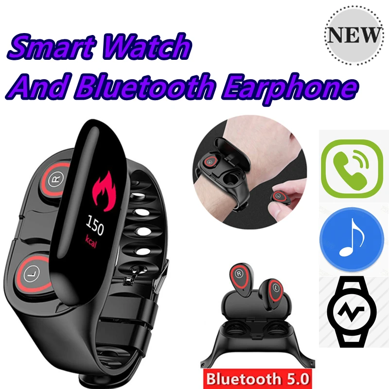 M1 новейший 2 в 1 AI Смарт-часы с Bluetooth наушниками монитор сердечного ритма