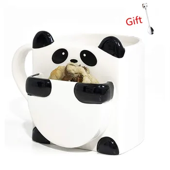 

Creative 3D Cartoon Panda Hug Coffee Mugs With Spoon Double Biscuits Ceramic Tea Cups Drinkware Christmas Gifts