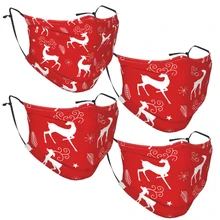 4pc Adult Protective Face Mask Warm Decoration Mask Red Christmas Day Premium Goods 2021 Happy New Year Christmas Decoration Cos