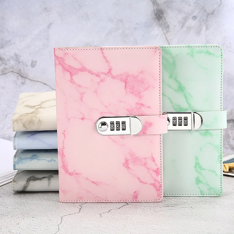 Eilova Marble Pattern PU Leather Travel Journal Diary Personal Writing Notebooks Daily Business Planner Notepad with Combination Lock A5 Size,100 Sheets of Ruled Paper 