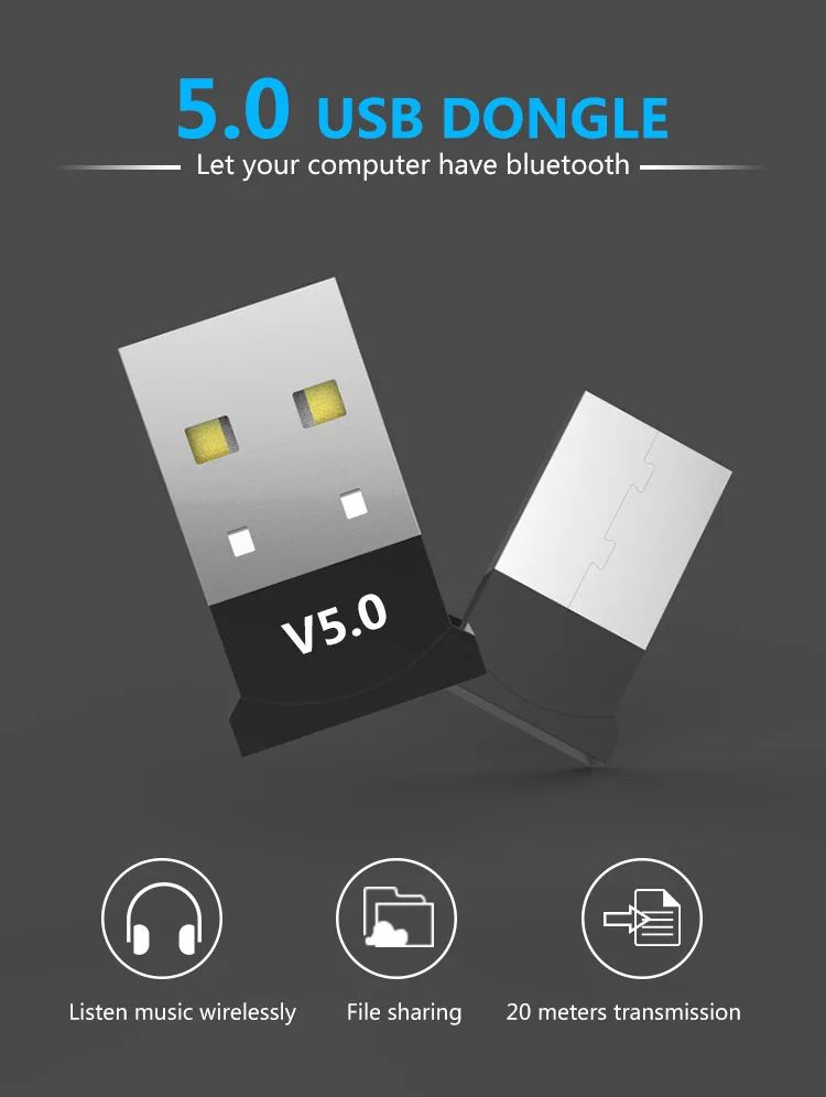 

1PCS USB Bluetooth 5.0 Adapter Transmitter Receiver Audio Bluetooth Dongle Wireless USB Adapter for Computer PC Laptop Mouse