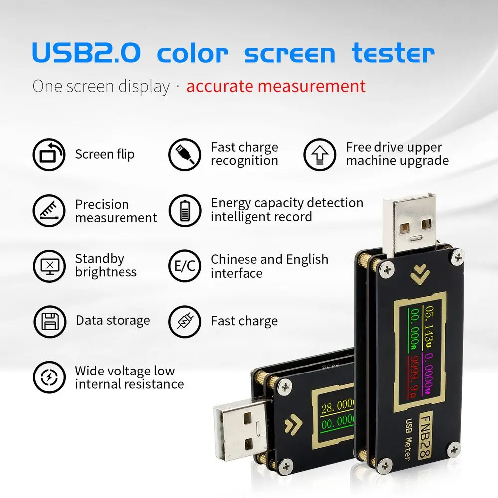 

FNB28 Current and Voltage Meter USB Tester QC2.0/QC3.0/FCP/SCP/AFC Fast Charging Protocol Trigger Capacity Test
