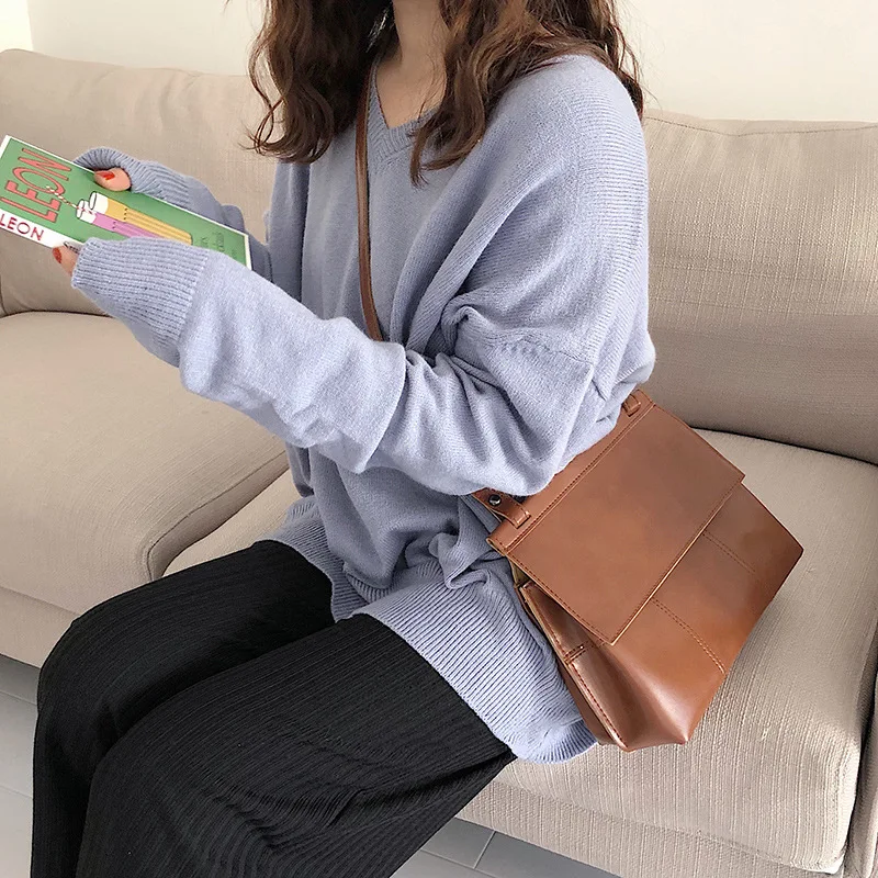 Новые женские Дамские Сумки, Курьерская сумка, модная сумка на плечо, простые Стильные корейские сумки через плечо из искусственной кожи, офисные женские сумки с клапаном, большой емкости