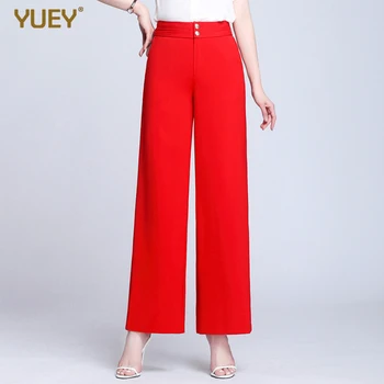 

Women's Straight Wide-Legged Cropped Pants Summer Middle Waist Thin Loose Casual Suit Trousers With Buttons
