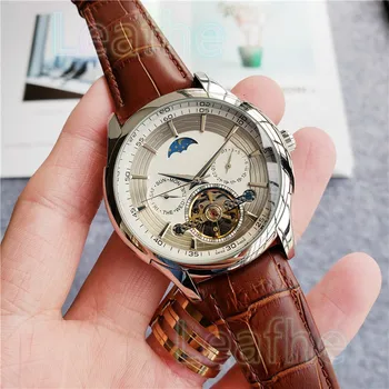

Men's Business Watch Fashionable Men's Brand Big Flywheel Mechanical Watches Leather Strap Black Clock relogio