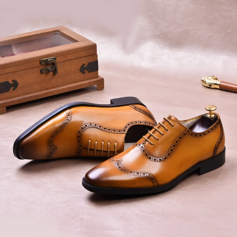 

2019 Autumn And Winter Varved Men Business Formal Wear Rub Color Bullock Shoes Men's England Genuine Leather First Layer Breatha