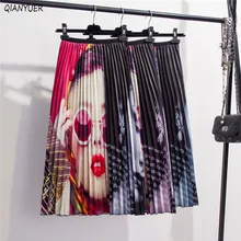 Новинка, юбка, весна-лето, Новая европейская юбка с рисунком ручки, лоскутный узор, высокая эластичная плиссированная юбка, стильная уличная Женская юбка