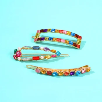 

Head Clips Hair Accessories Alloy Lady Water Drop Clip Square Color Diamond Hairclip Hair Card Female Rhinestones Hairpins