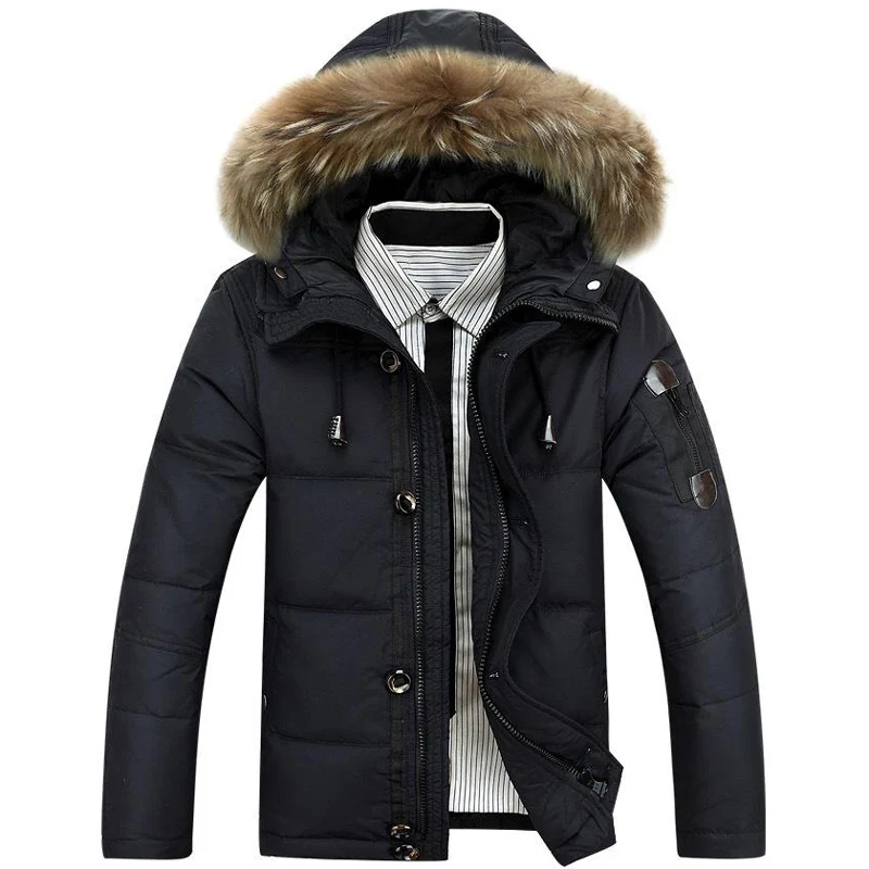 90% белый утиный пух, зимнее теплое пальто, новинка, капюшон, съемный меховой воротник, парка, пуховик, с капюшоном, перо, одежда для мужчин, для мужчин