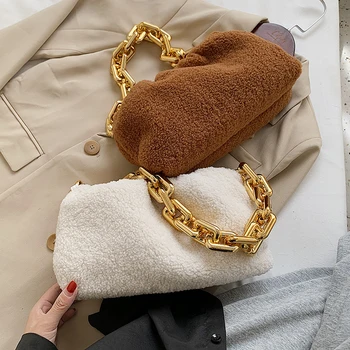 

Classic Plush Bags for Women 2020 Winter Thick Chain Shoulder Handbags Female Travel Clutch Lady Fashion Lux Women's Hand Bag