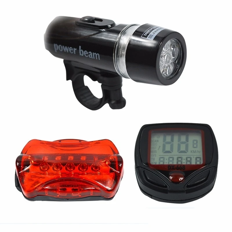 Clearance Bicycle Speedometer and 5 LED Mountain Bike Cycling Light Head and Rear Lamp Light Super Bicycle Accessories Set 17 Clearance Bicycle Speedometer and 5 LED Mountain Bike Cycling Light Head and Rear Lamp Light Super Bicycle Accessories Set 17