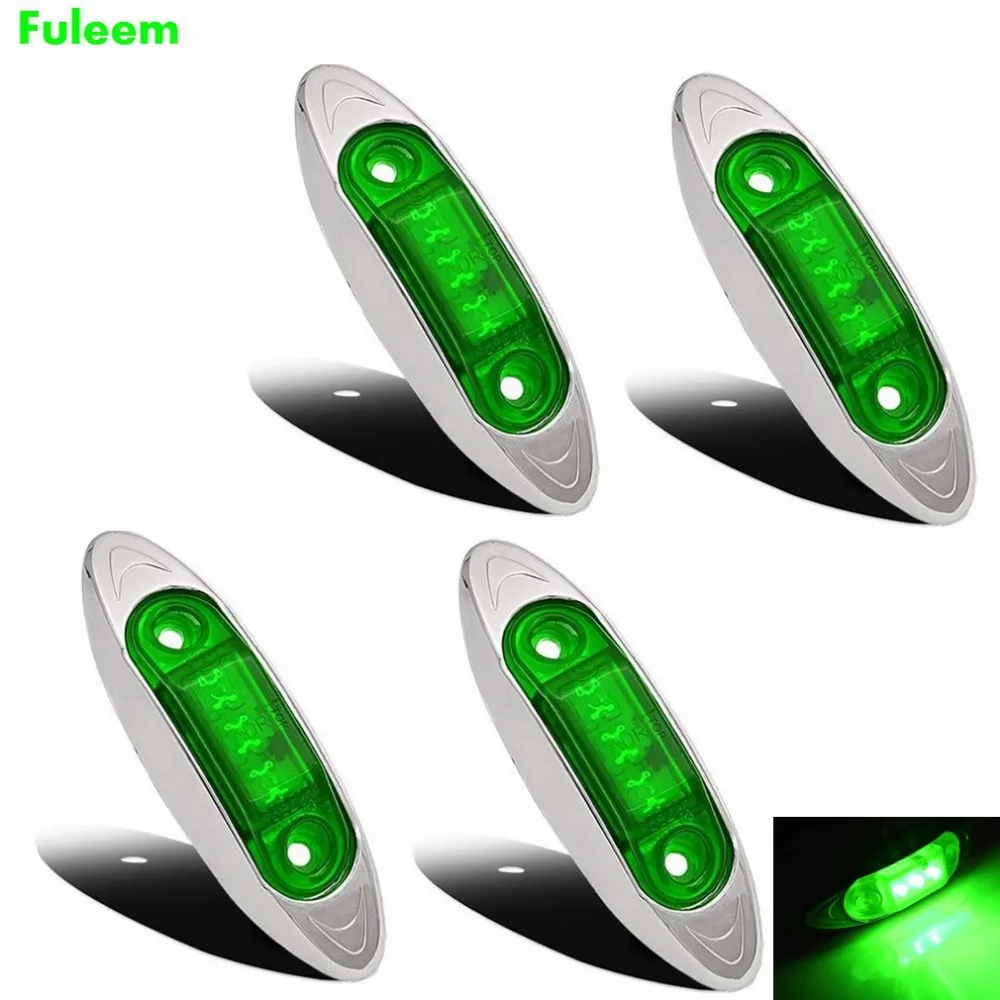 Fuleem 4 шт. зеленый 3LED боковой габаритный светильник для прицепа грузовика лодки 10-30 в водонепроницаемый