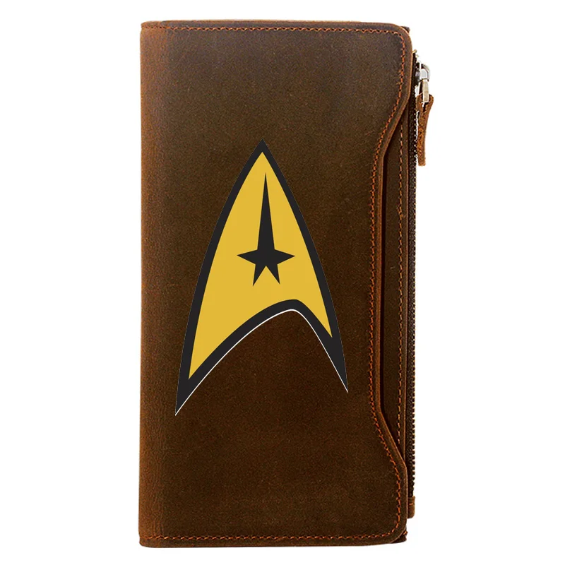 

Classic Starfleet Symbols Genuine Leather Wallet Men Long Purse With Phone Bag Zipper Card Holder High Quality Clutch