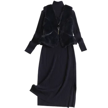 

2019 Autumn & Winter New Arrival Fashion Elegant Two-piece Women Vest Jacket & Knitted Sweater Vest Free Shipping Worldwide