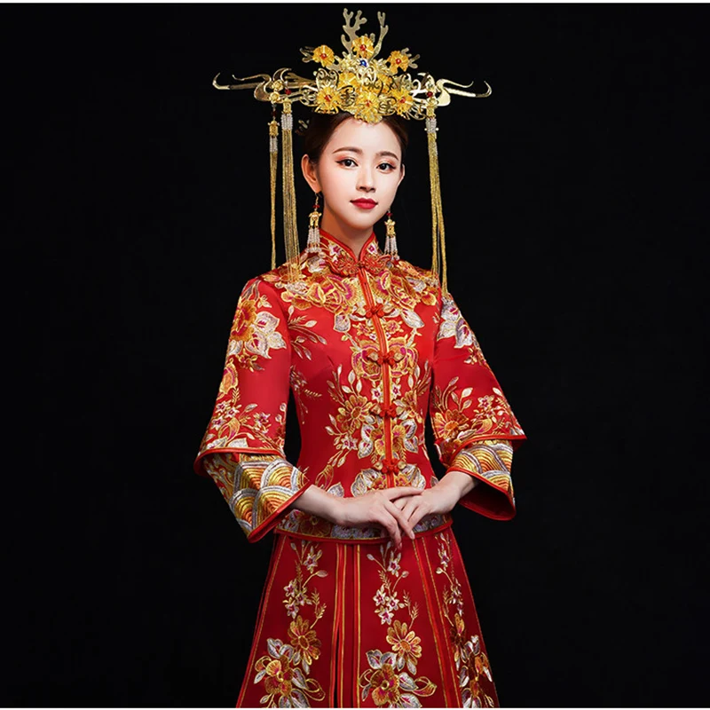 Длинный рукав Cheongsam для заморских китайских добавить горный хрусталь вечерние платья Феникс ручной работы вышитое платье-чанпао Восточное роскошное платье