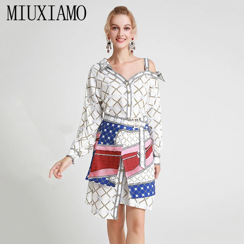 

MIUXIMAO Top Quality 2019 Fall Winter two piece set Runway Designer Eleghant Slim Suit vestidos Jumpsuit With Belt