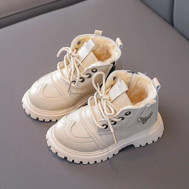 BJYL Kids Shoes for Girl Martin Boots Baby Boys Shoes Children Fashion Booties Leather Soft Bottom Non-slip Toddler Girls Boots White (with plush)