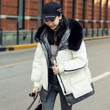 2021 Down Jacket Women Coat Hooded with Fur Solid Ladies Winter Jackets Thick Zipper Korean Style Warm Parkas for Female Fashion