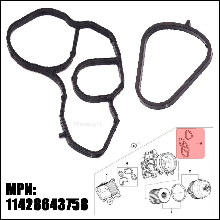 Wooeight Rubber Oil Filter Cooler Stand Housing Adaptor Gasket Seal Set 11428643758 o ring seal set for BMW Mini R56 Cooper 11427537293