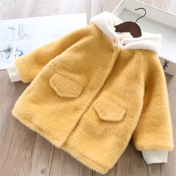 

2020 New Autumn Winter Kids Girls Woolen Jacket Baby Girls Thicken Velvet Warm Coat Children Hooded Long Clothing Outwear V49