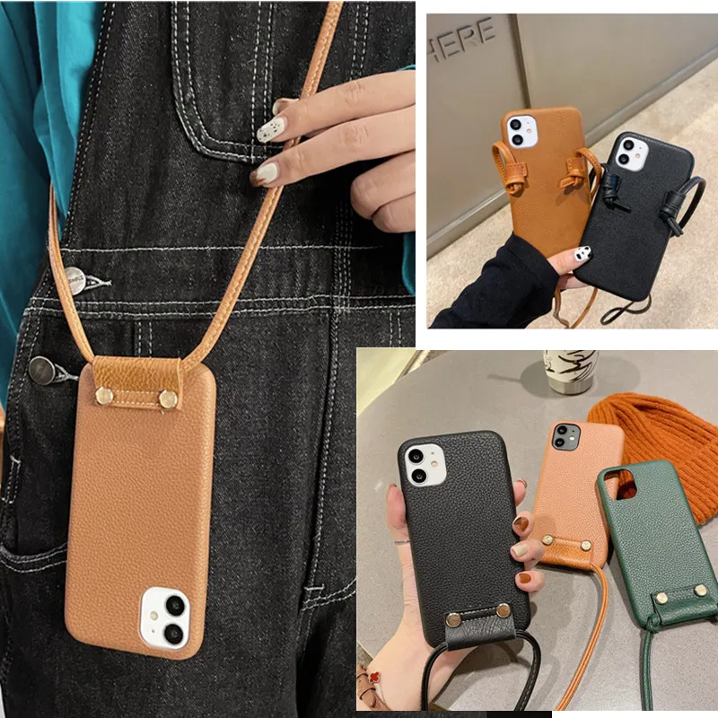 13pro max Luxury simple leather phone case Crossbody chain bag for iPhone  11 12 Pro max case XS MAX X XR 7 8 plus 12 mini cover