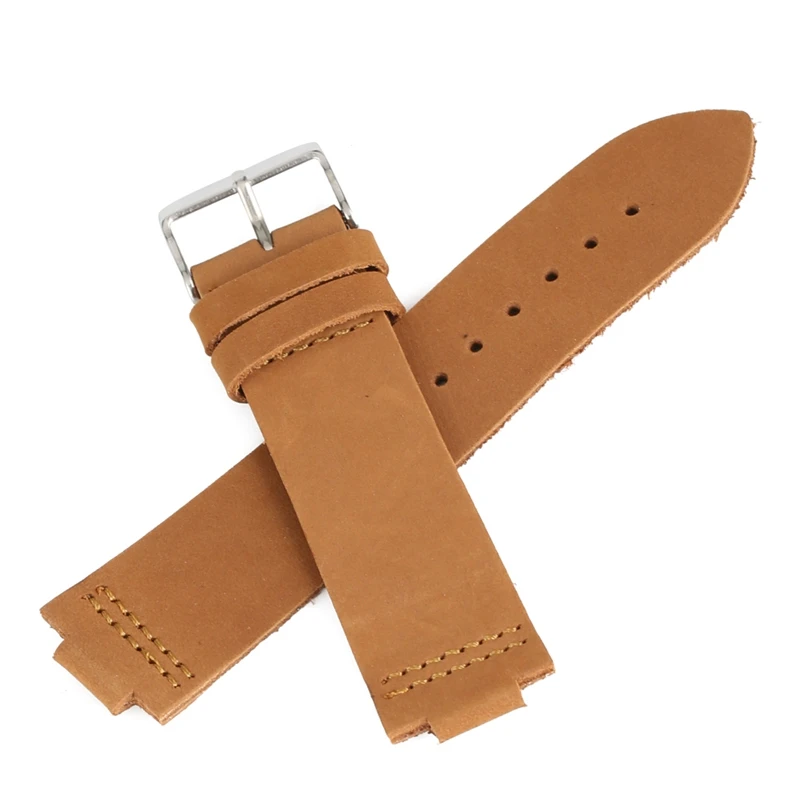 

23MM Width Retro Brown Genuine Leather Band Strap for Wood Wrist Watches 12MM Connection Lug Watchbands Accessories Replacement