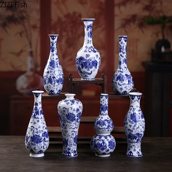 

CLASSICAL CERAMIC FLOWER SMALL VASE COFFEE TABLE DECOR HYDROPONIC BOTTLE BLUE AND WHITE PORCELAIN CRAFTS FLOWER VASES FOR HOMES