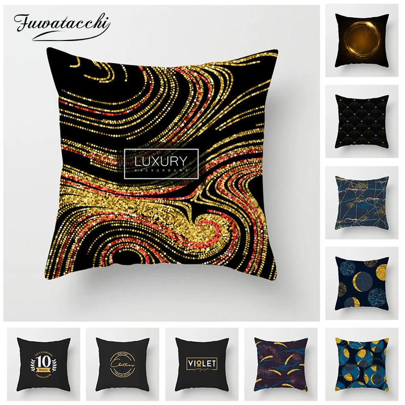 

TTLIFE Geometric Cushion Cover Black Gold Luxury Throw Pillow Case Blue Striped Dotted Grid Triangular Art Cushion Cover New