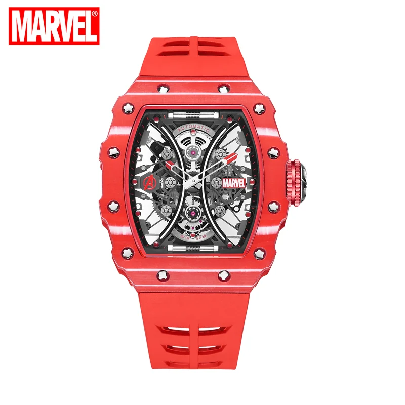 Disney Marvel Iron Man Casual Fashion Automatic Wristwatches Carbon Fiber Dial Hollow Skeleton Sapphire Crystal Reloj Hombr