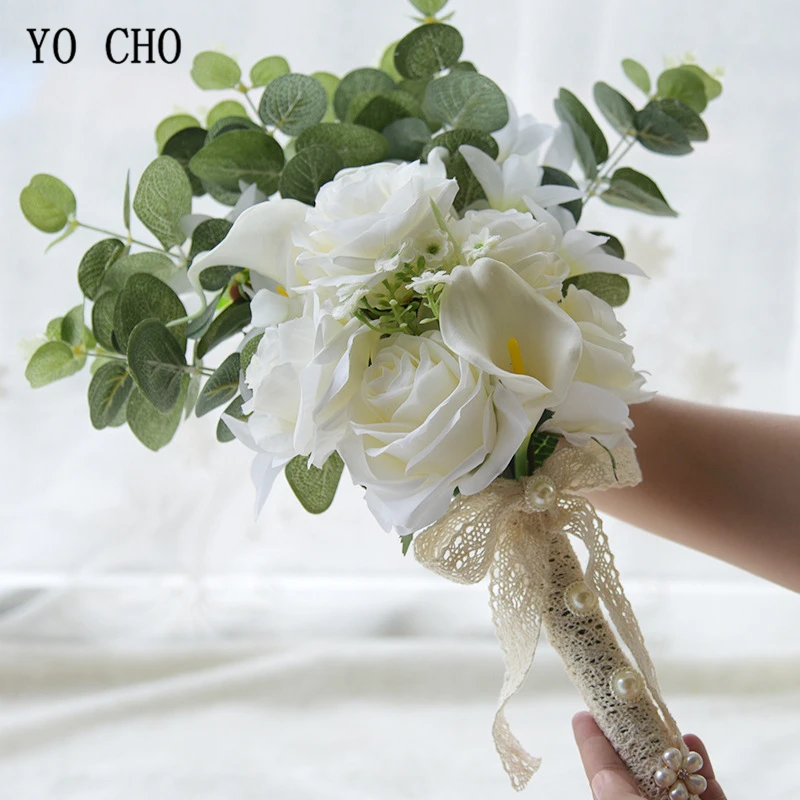 YO CHO искусственный Flore Свадебный держатель букетов искусственные розы из шелка цветок свадебные букеты шелк Лаванда розы пионы комплект