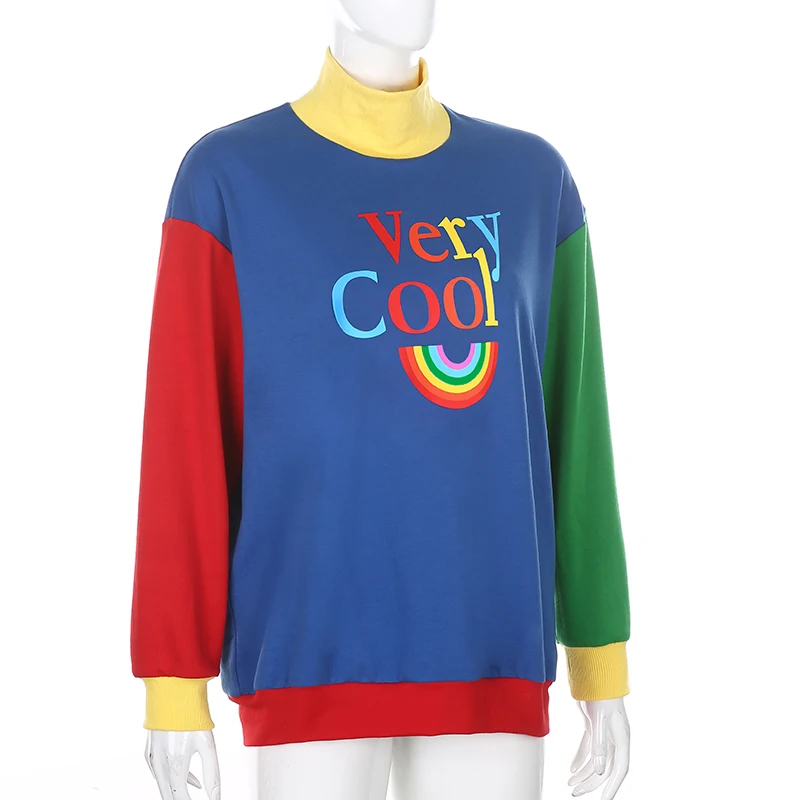 Yangelo VERY COOL Long Sleeve Cute Kpop Sweatshirts For Women Autumn  Fashion Clothes Letter Contrast Color Turtleneck Pullovers - AliExpress